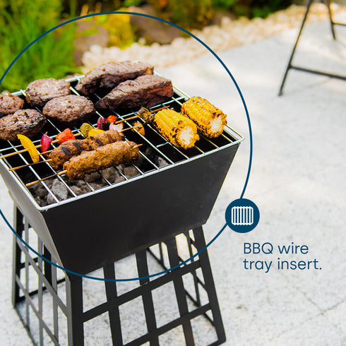 Iron Lattice Fire Pit with BBQ Grill - Black